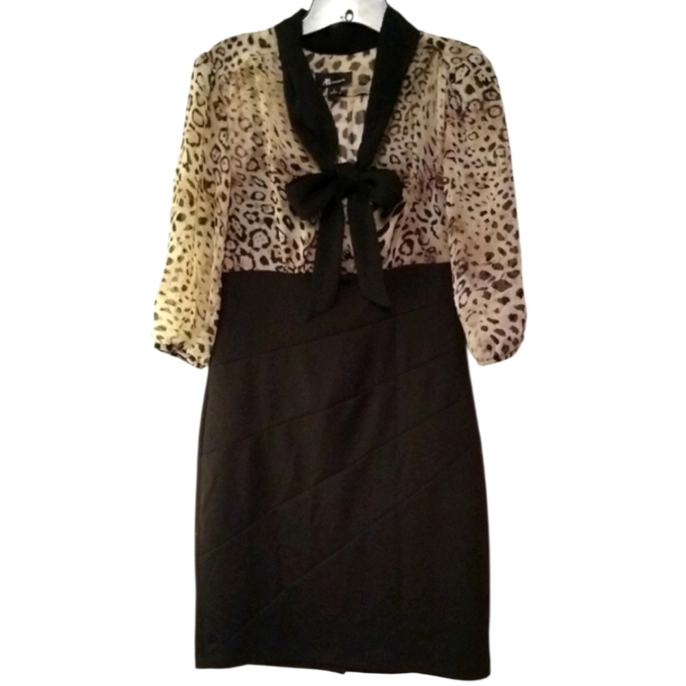 AB Studio leopard print black empire, bow dress 4